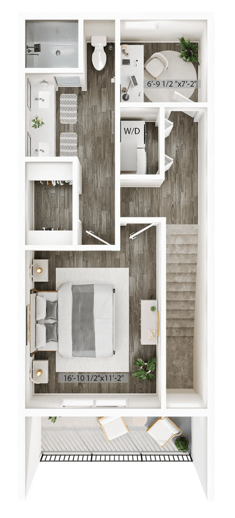 Floor plan for 1 bed, 1.5 baths, 1082 sqft